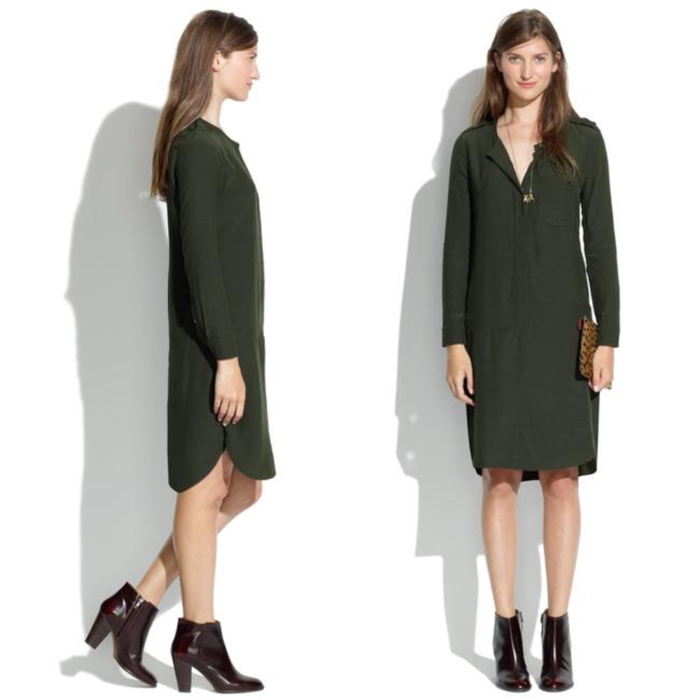 Madewell Army Green Long Sleeve Shirt Dress Size XS